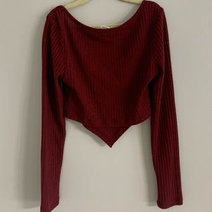 Square neck asymmetrical hem rib-knit